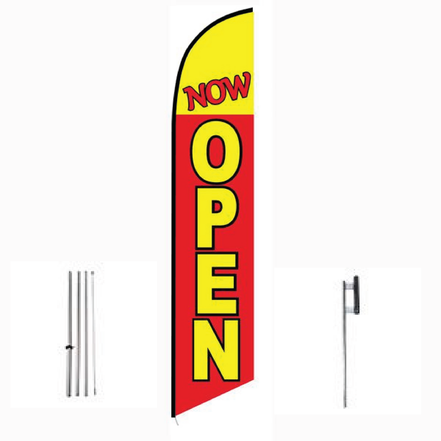 Now Open (Red & Yellow) Feather Flag – 15ft Swooper Flutter Flag Kit for Business Advertising