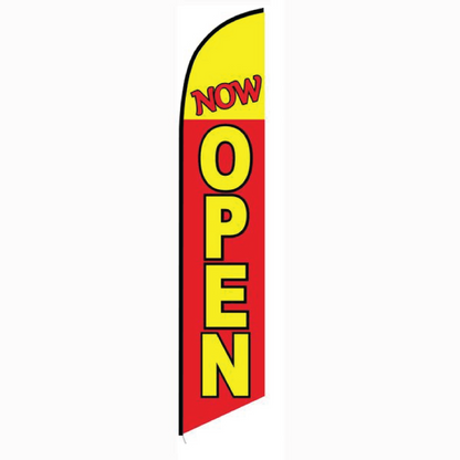 Now Open (Red & Yellow) Feather Flag – 15ft Swooper Flutter Flag Kit for Business Advertising