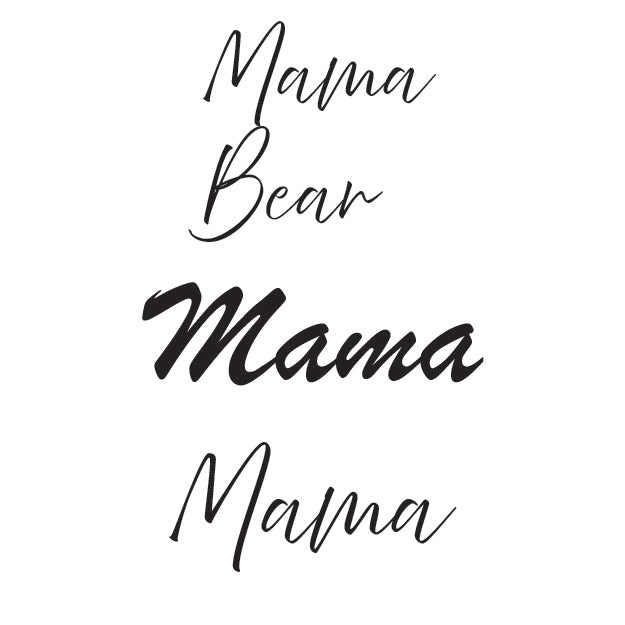 Three instances of the word 'Mama' in different fonts on a white background