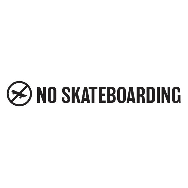 No Skateboarding sign with a crossed-out skateboard icon on a white background