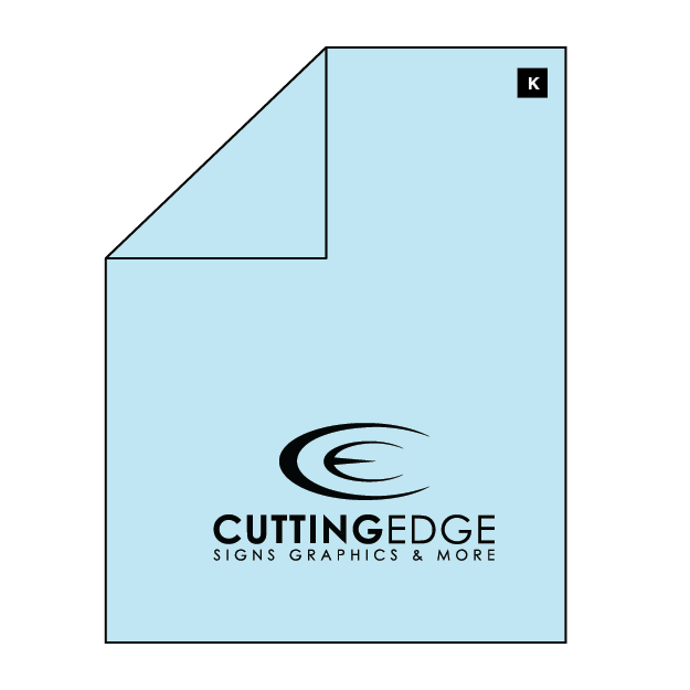 Light blue paper with 'Cutting Edge Signs Graphics & More' logo on a white background