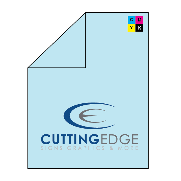Light blue paper with 'Cutting Edge Signs Graphics & More' logo on a white background