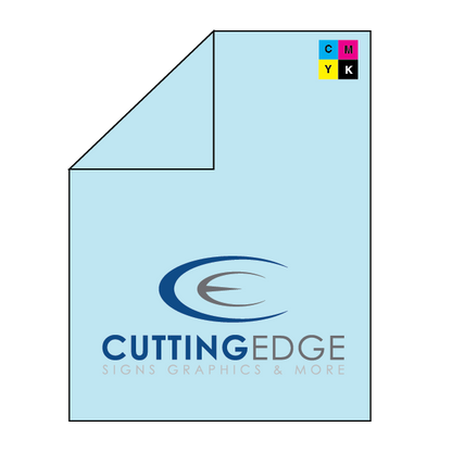 Light blue paper with 'Cutting Edge Signs Graphics & More' logo on a white background