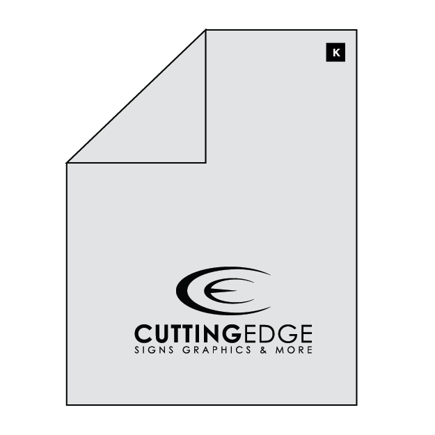 White sheet of paper with 'Cutting Edge Signs Graphics & More' logo on a white background