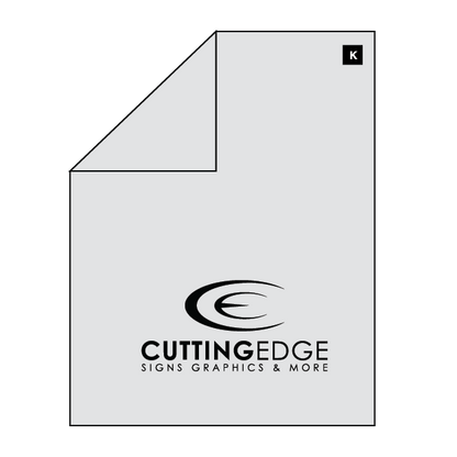 White sheet of paper with 'Cutting Edge Signs Graphics & More' logo on a white background
