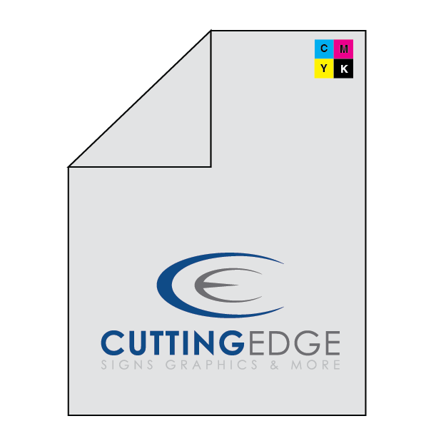 White paper with 'Cutting Edge Signs Graphics & More' logo and CMYK color model icon.
