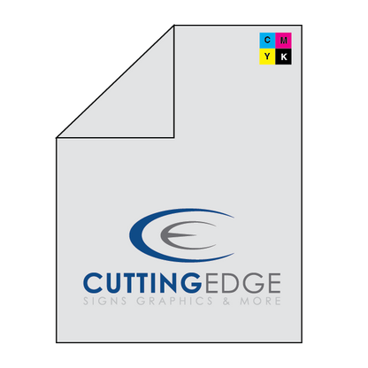White paper with 'Cutting Edge Signs Graphics & More' logo and CMYK color model icon.