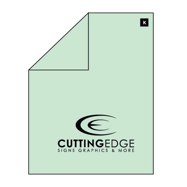 Light green sheet with 'Cutting Edge Signs Graphics & More' logo on a white background