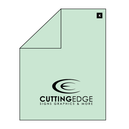 Light green sheet with 'Cutting Edge Signs Graphics & More' logo on a white background
