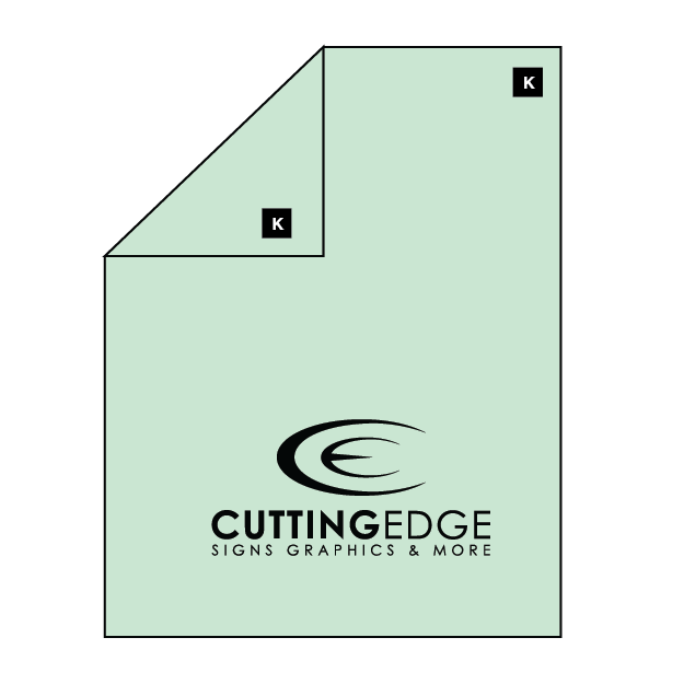 Light green paper with 'Cutting Edge Signs Graphics & More' logo on a white background