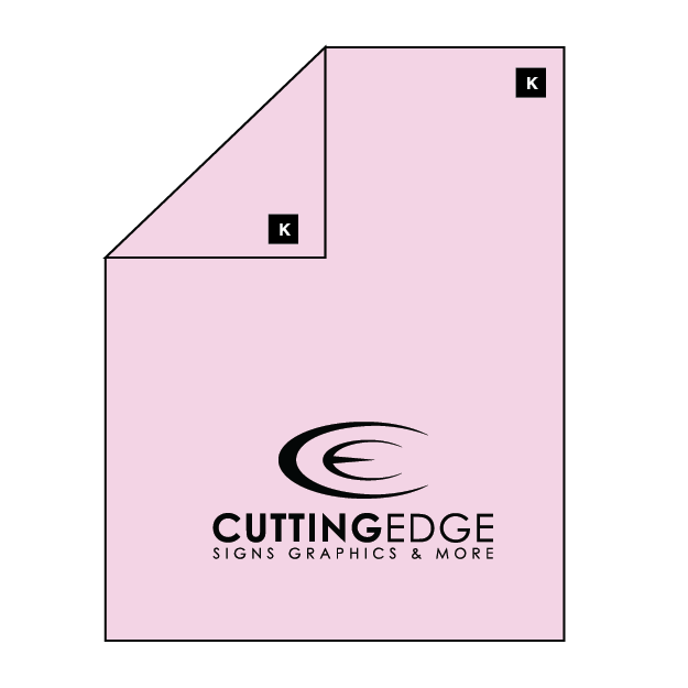 Pink paper with 'Cutting Edge Signs Graphics & More' logo on a white background