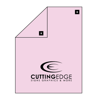 Pink paper with 'Cutting Edge Signs Graphics & More' logo on a white background