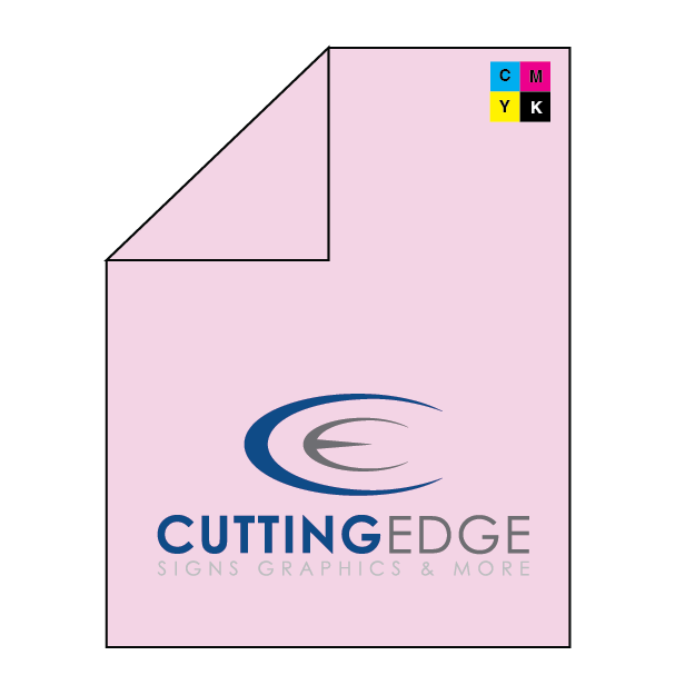 Pink towel with 'Cutting Edge Signs Graphics & More' logo on a white background