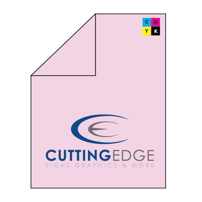 Pink towel with 'Cutting Edge Signs Graphics & More' logo on a white background