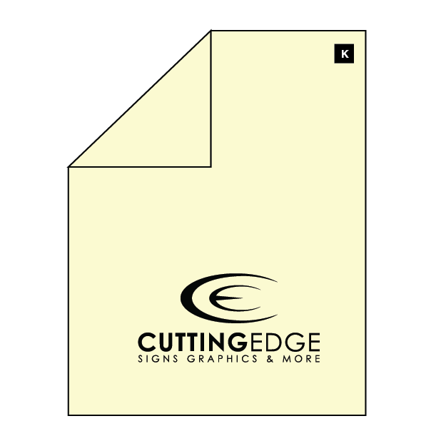 Beige paper with Cutting Edge Signs Graphics & More logo on a white background