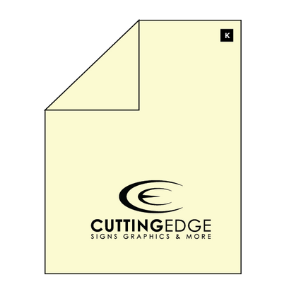 Beige paper with Cutting Edge Signs Graphics & More logo on a white background