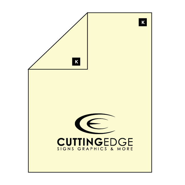Beige paper with 'Cutting Edge Signs Graphics & More' logo on a white background