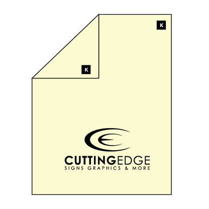 Beige paper with 'Cutting Edge Signs Graphics & More' logo on a white background