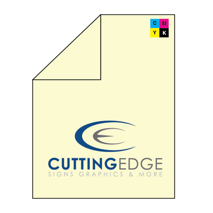 Sheet of paper with 'Cutting Edge Signs Graphics & More' logo on a white background