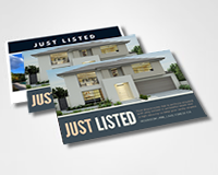 Real estate brochures with 'Just Listed' text on a white background