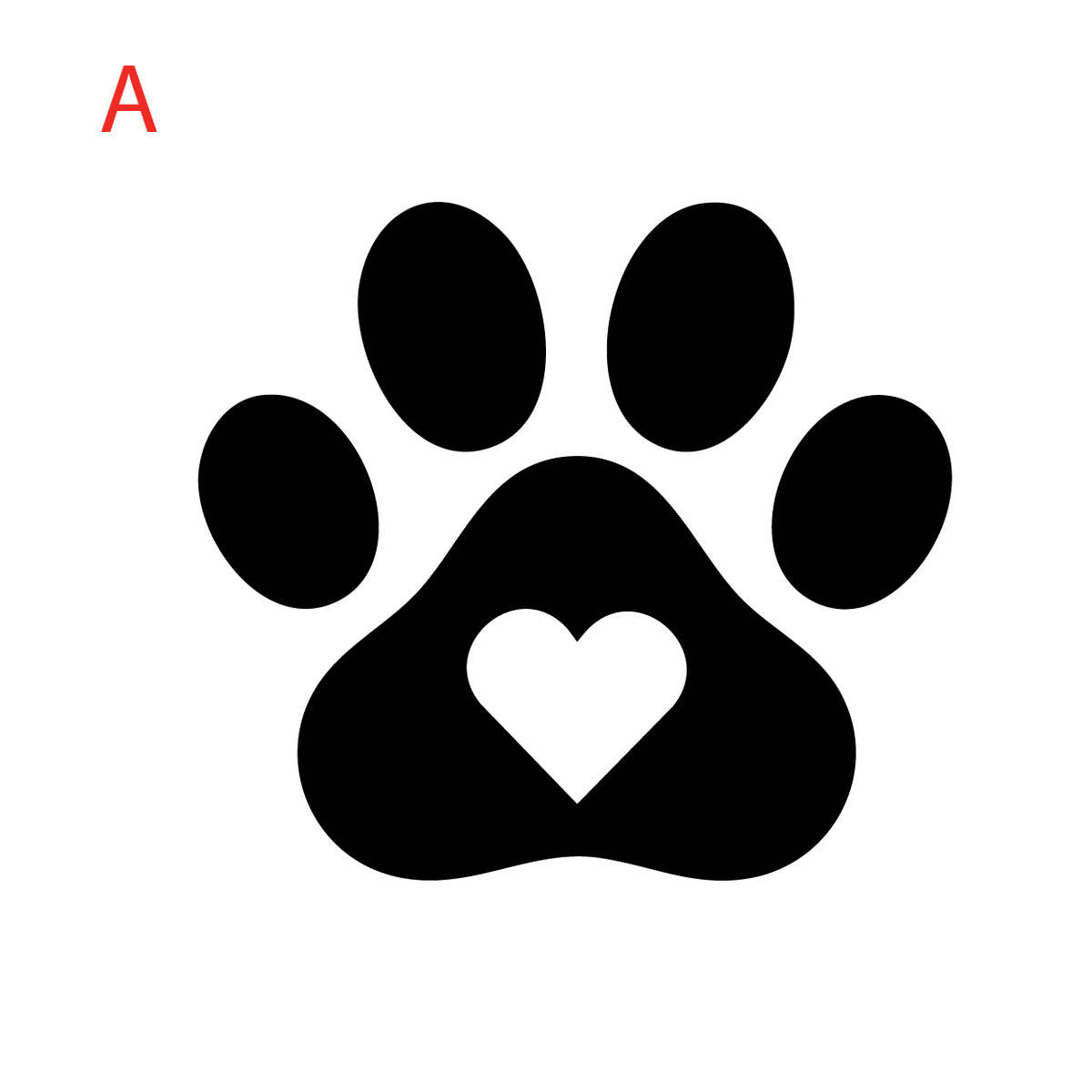 Black paw print with a white heart in the center on a white background