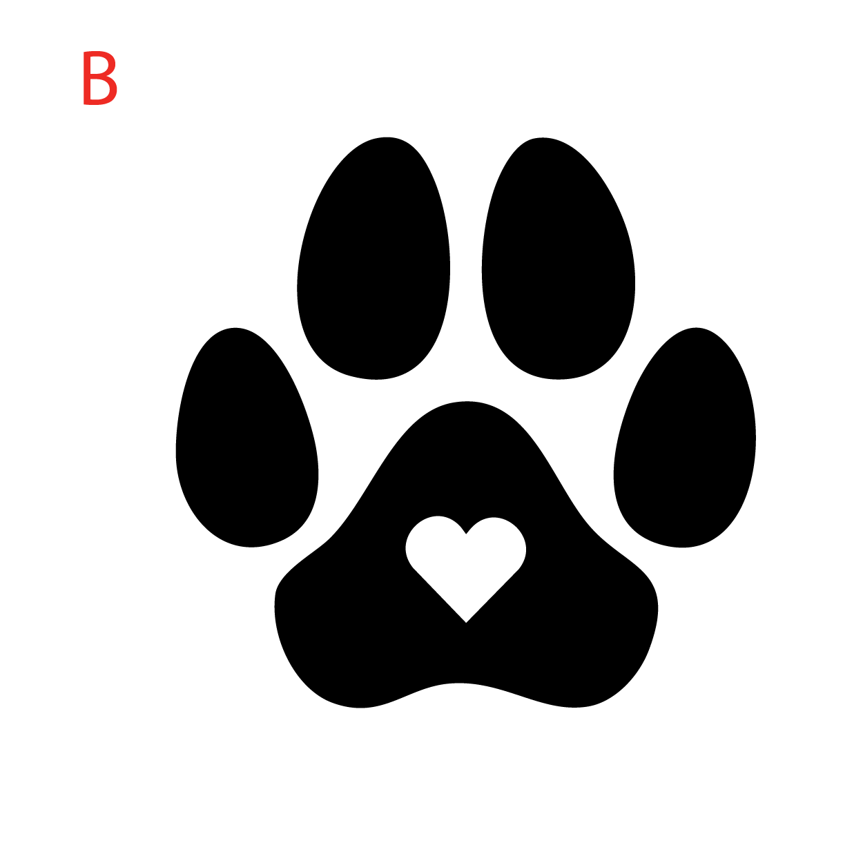 Black paw print with a heart in the center on a white background