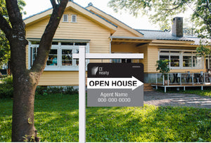 Realtor sign displayed in a front yard, showcasing a property listing. Durable, weather-resistant sign designed for outdoor use, ideal for attracting attention and promoting real estate listings in residential areas.