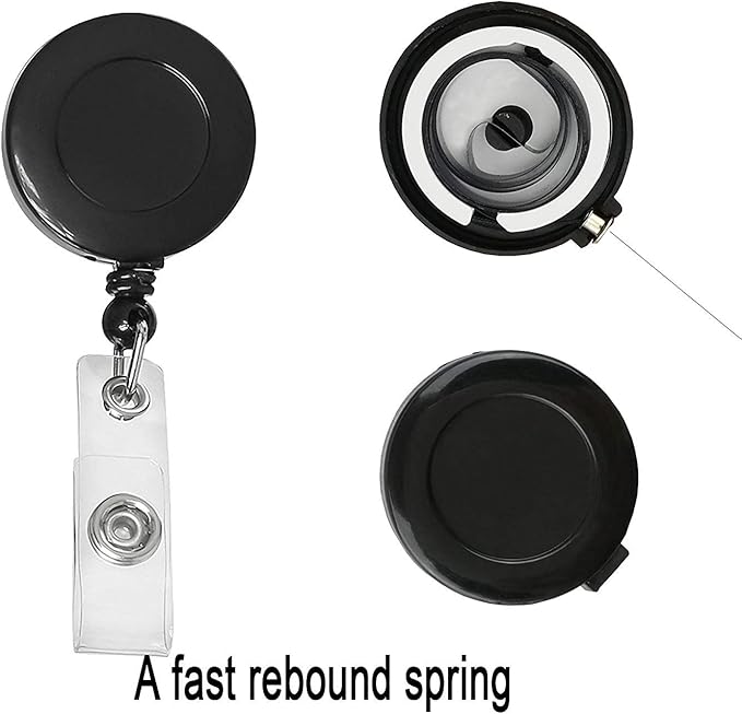 Black badge holder with a fast rebound spring on a white background