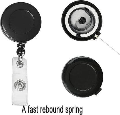 Black badge holder with a fast rebound spring on a white background