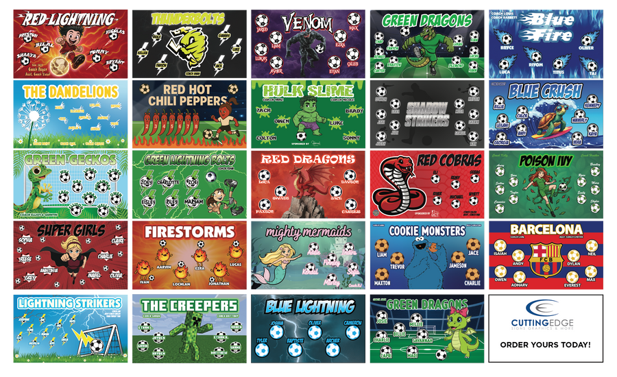 Collection of soccer banners for kids sports teams