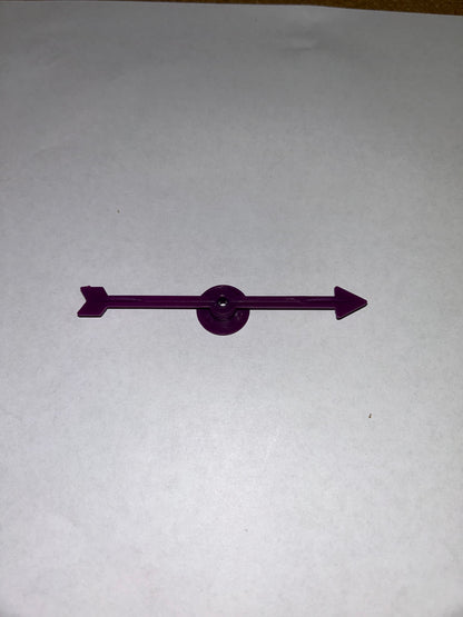 A collection of colorful plastic arrow spinners with a circular base, designed for use in board games and tabletop RPGs.