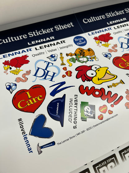 Lennar culture sticker sheet with various logos and designs on a white background
