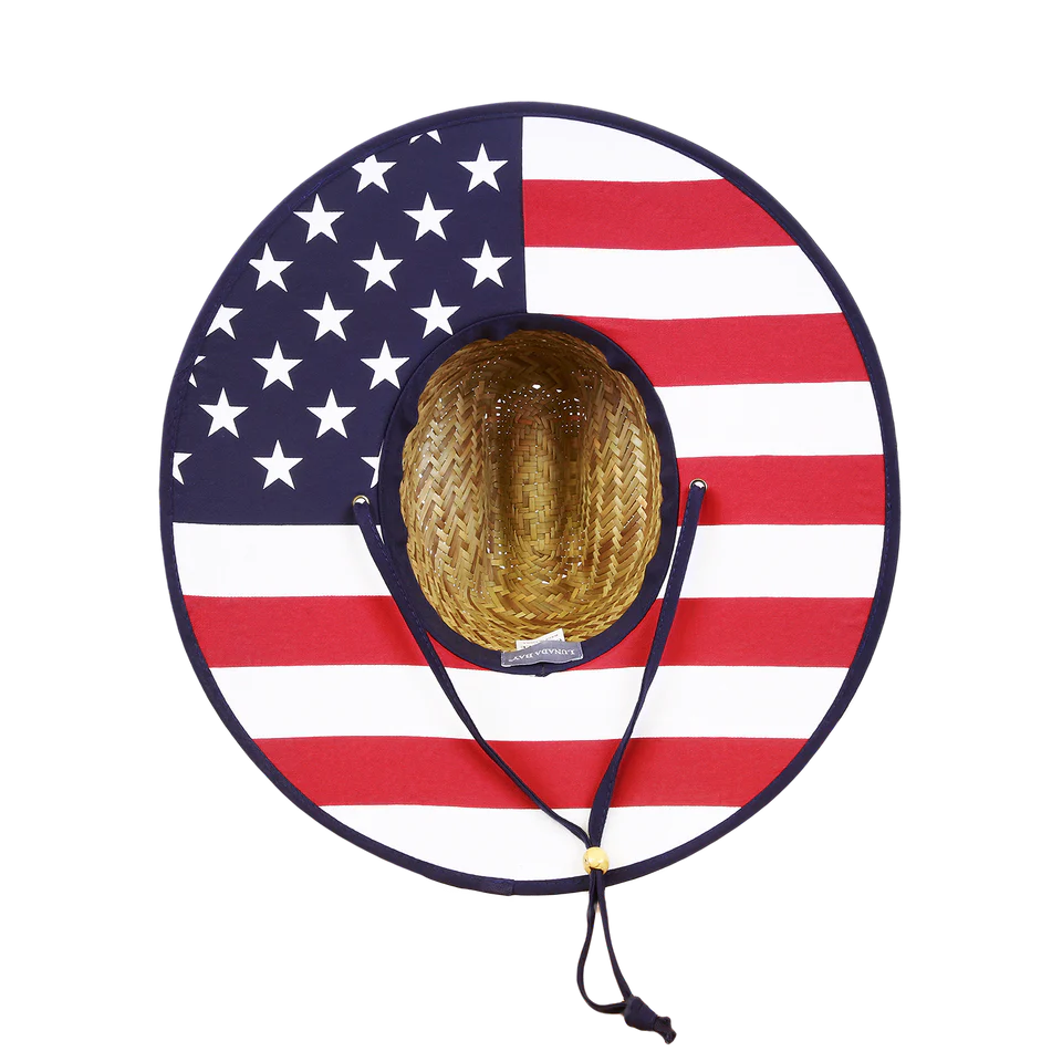 Cowboy hat with American flag design on a white background