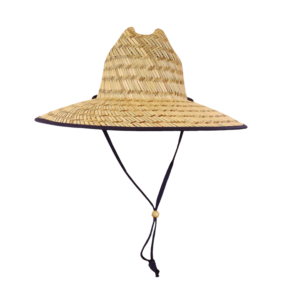 Straw hat with a wide brim on a white background