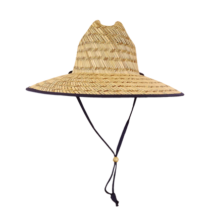 Straw hat with a wide brim on a white background